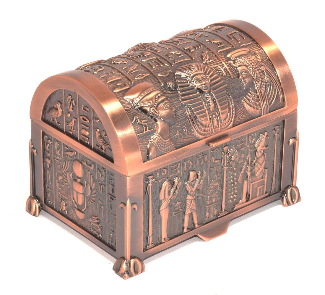 Immatgar Luxury Egyptian Jewelry Storage Box with Pharaonic Pattern - premium Souvenir gifts for Women and Girls - Home Decor Piece (Shape1 - Burnt Red - 9.5 CM width)