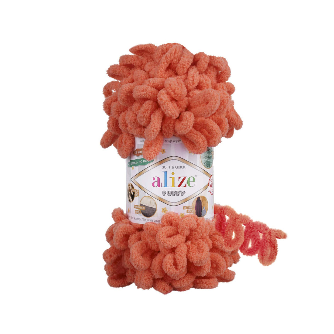Alize Puffy 100 g Knitting Yarn, 100% Micropolyester, Loop Knitting without Needles, Loop Wool, Super Bulky, Finger Knit, Soft Yarn, Baby Blanket Yarn, (619 Salmon Orange)