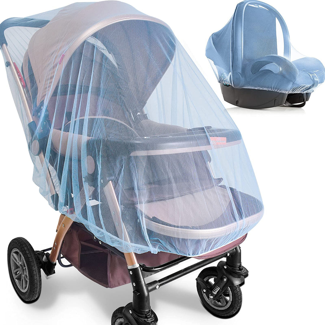 KASTWAVE Mosquito Net for Stroller - 2 Pack Durable Baby Stroller Mosquito Net - Perfect Bug Net for Strollers, Bassinets, Cradles, Playards, Portable Mini Crib Odorless & Durable Material (Blue)