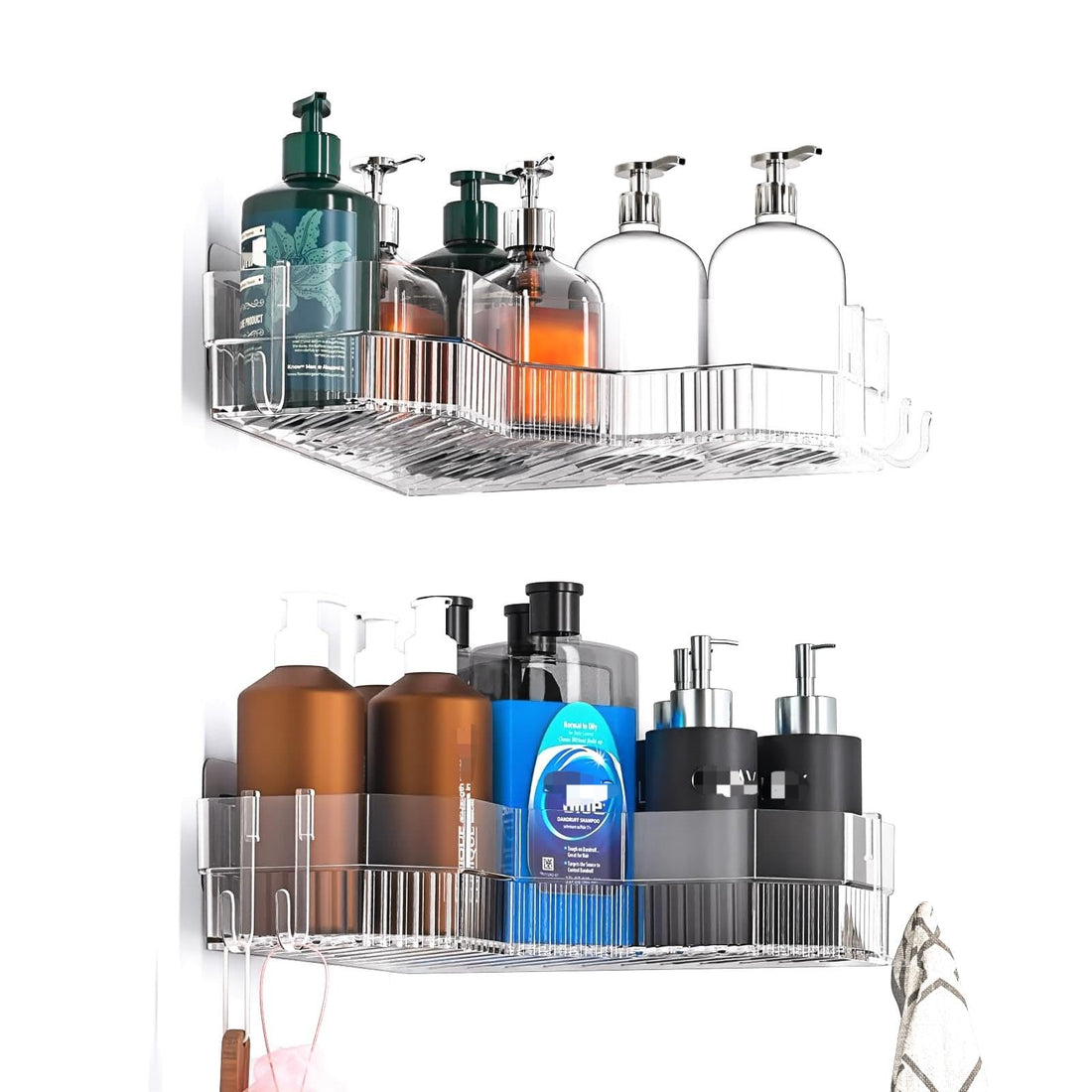 Cq acrylic Corner Shower Caddy - 2 Pack,Adhesive Shower Organizers,Wall Mounted Rustproof Clear Shower Shelves