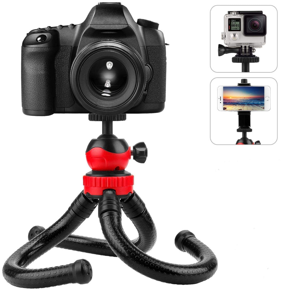 Techblaze 12” Mini Mobile Stand Gorilla Tripod Stand Flexible Lightweight Tripod for Mobile and Camera w/Mobile Holder & Gopro Mount for Photography, YouTube, Online Classes, Zoom Calls - Black