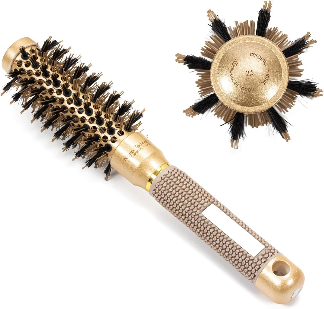 Round Brush for Blow Drying,Thermal Nano Ionic Round Drying Hair brush Professional for Styling Hair Curling Brush-gold (25mm)