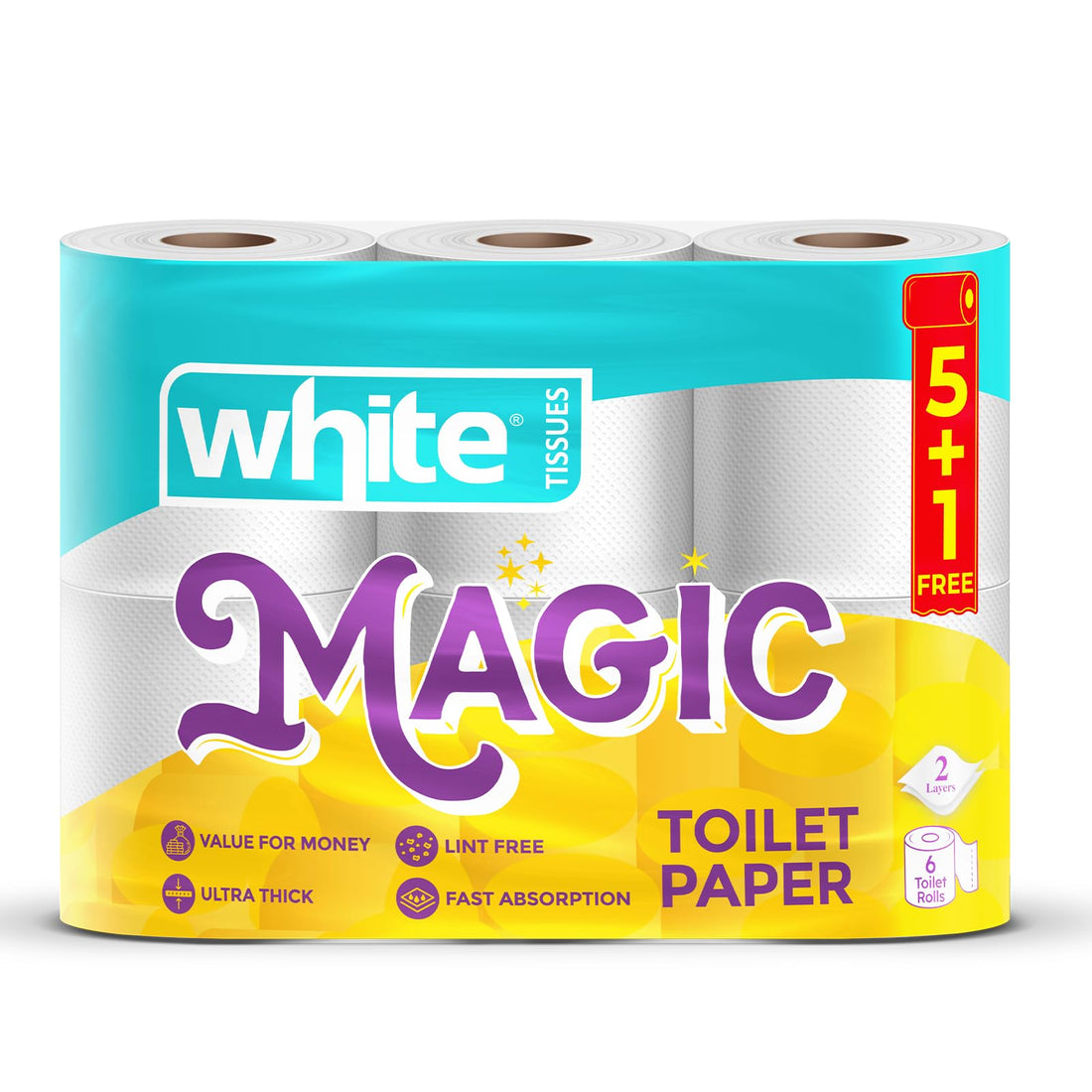 White Magic Toilet Rolls – 6 Rolls, 3Ply | Everyday Essential with Premium Softness & Strength