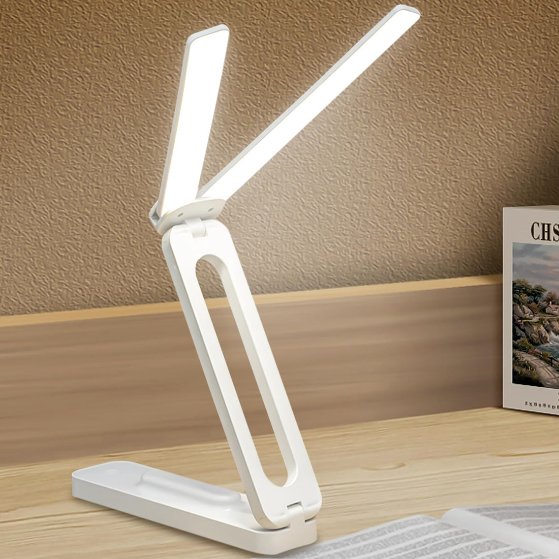 LED Desk Lamp - Wireless Foldable Table Lamp With 3 Brightness Levels, Eye-Friendly, USB Rechargeable, Touch Control for Reading and Bedside