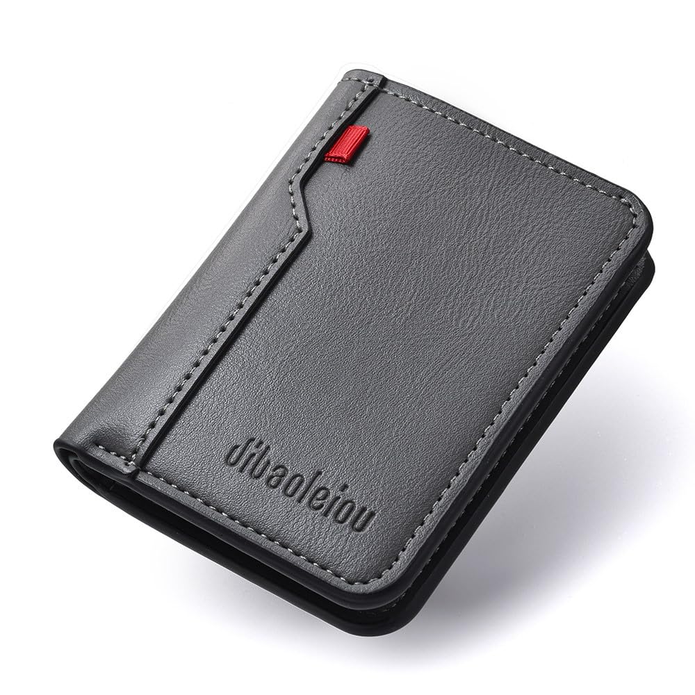 Mens Wallet Premium Leather - Mens Slim Card Wallet Slim Small Size Men Wallet/Small Men's Wallet/Card Holder for Men (Gray)