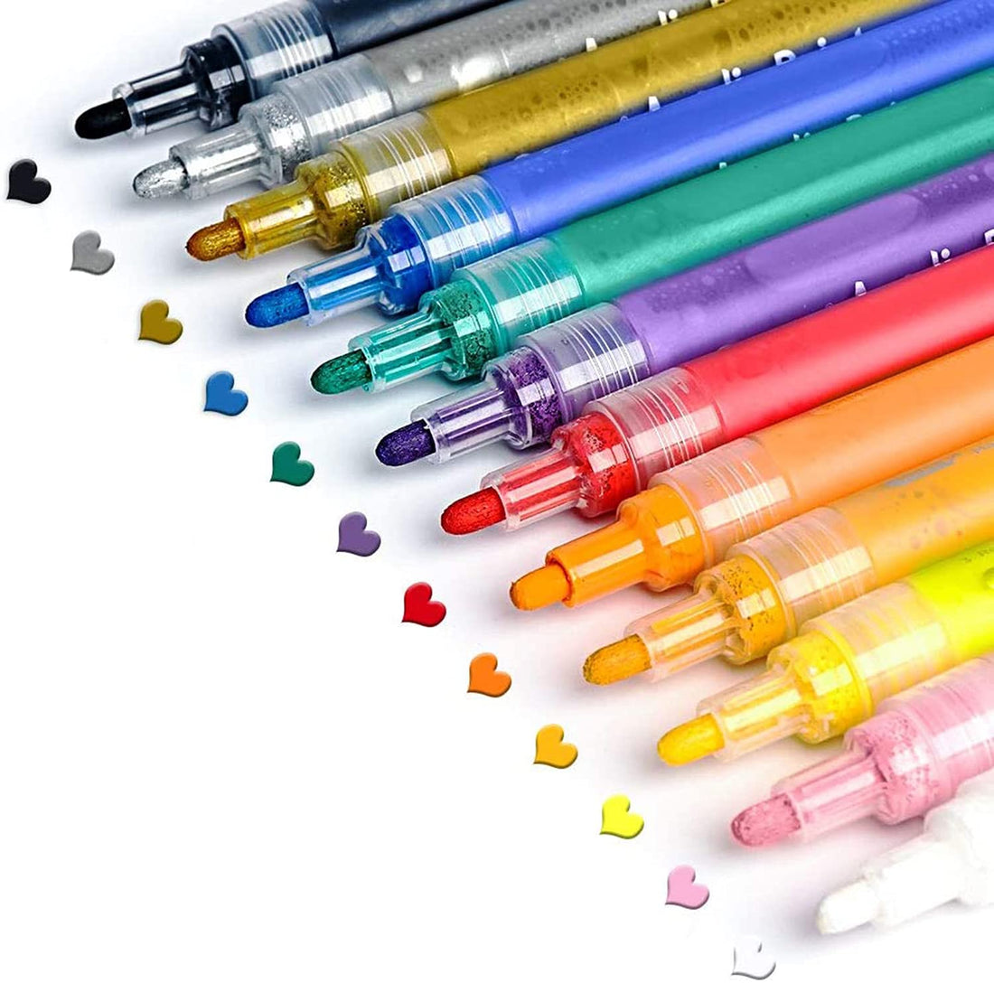 KASTWAVE Acrylic Paint Marker Pens, 12 Colors Waterproof Permanent Paint Art Marker Pen Set for Rock Painting, DIY Craft Projects, Ceramic, Glass, Canvas, Mug, Metal, Wood, Fabric
