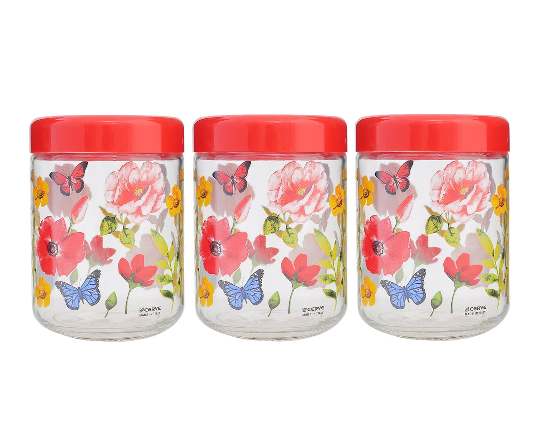 Cerve Isabel Glass Jars 3-Pieces Set, 800 ml Capacity, Multicolor