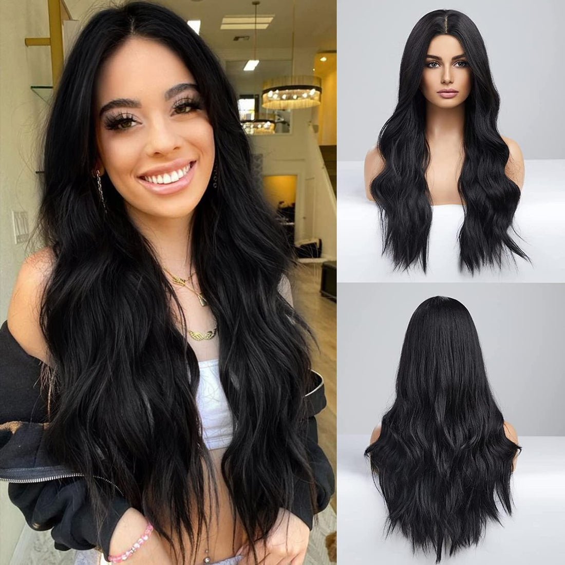ECIF Long Blonde Wigs For Women,Synthetic Wavy Hair Wig With Dark Roots Part Costume For White Women