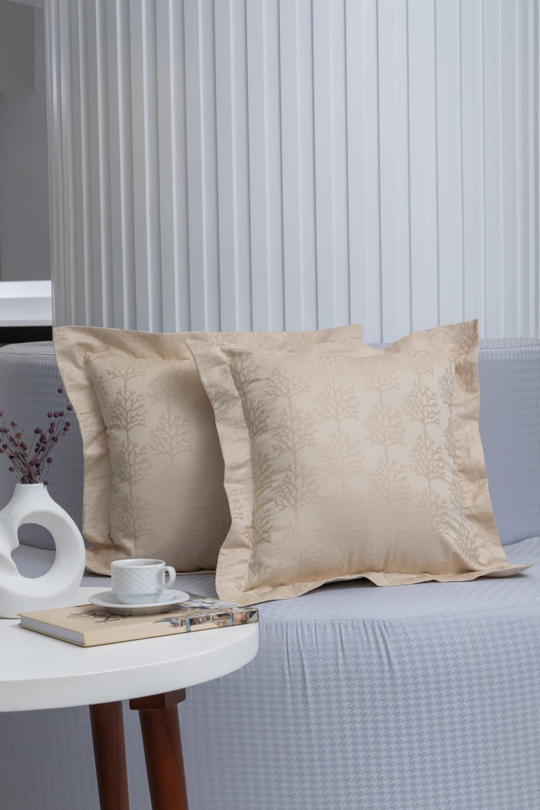 nit - Set Of 2 Beige Cushion -Jacquard - (800 TC) 100% Egyptian Cotton