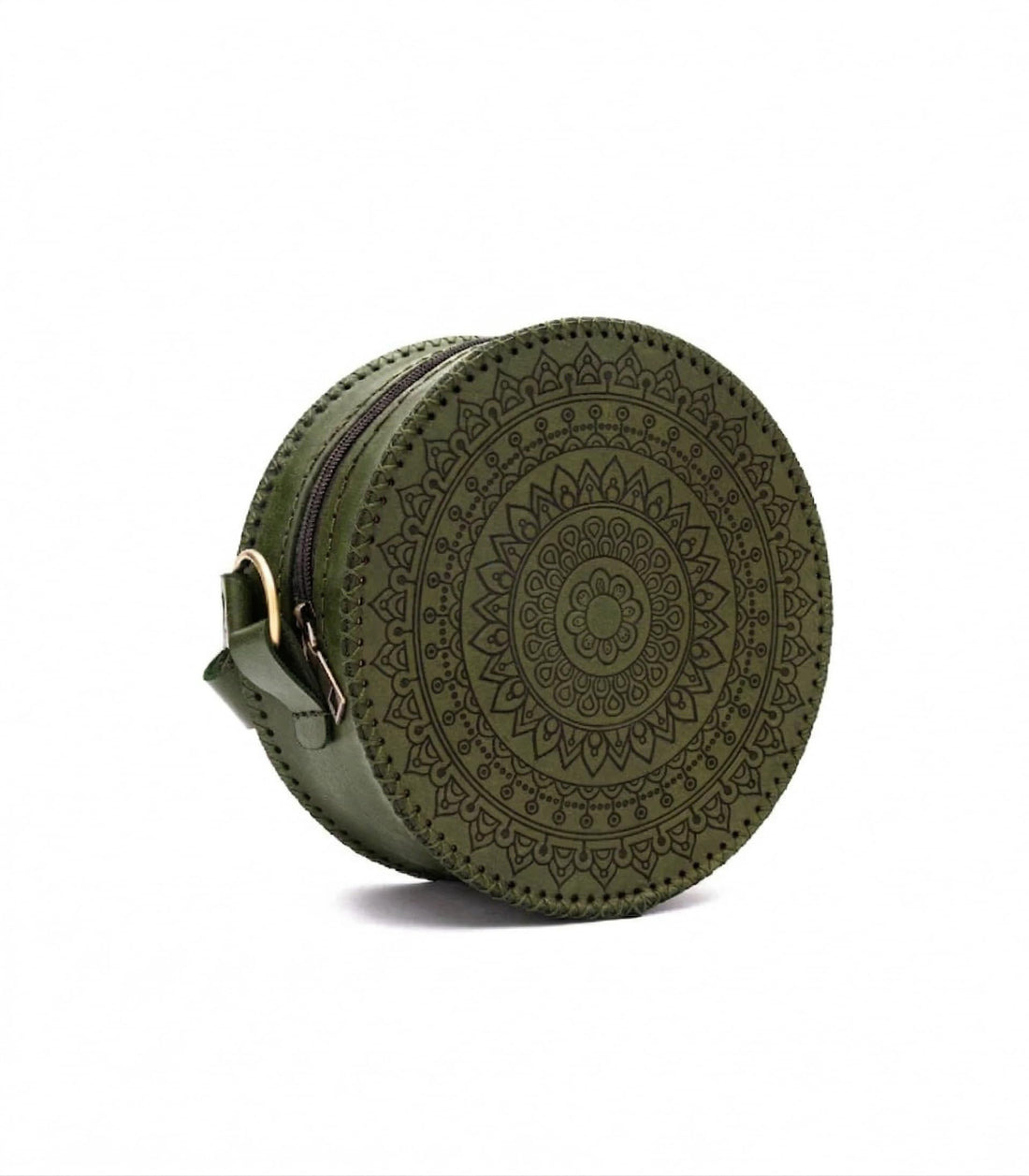 Viola Handcrafted Mandala Round Crossbody Bag — Genuine Full-Grain Leather