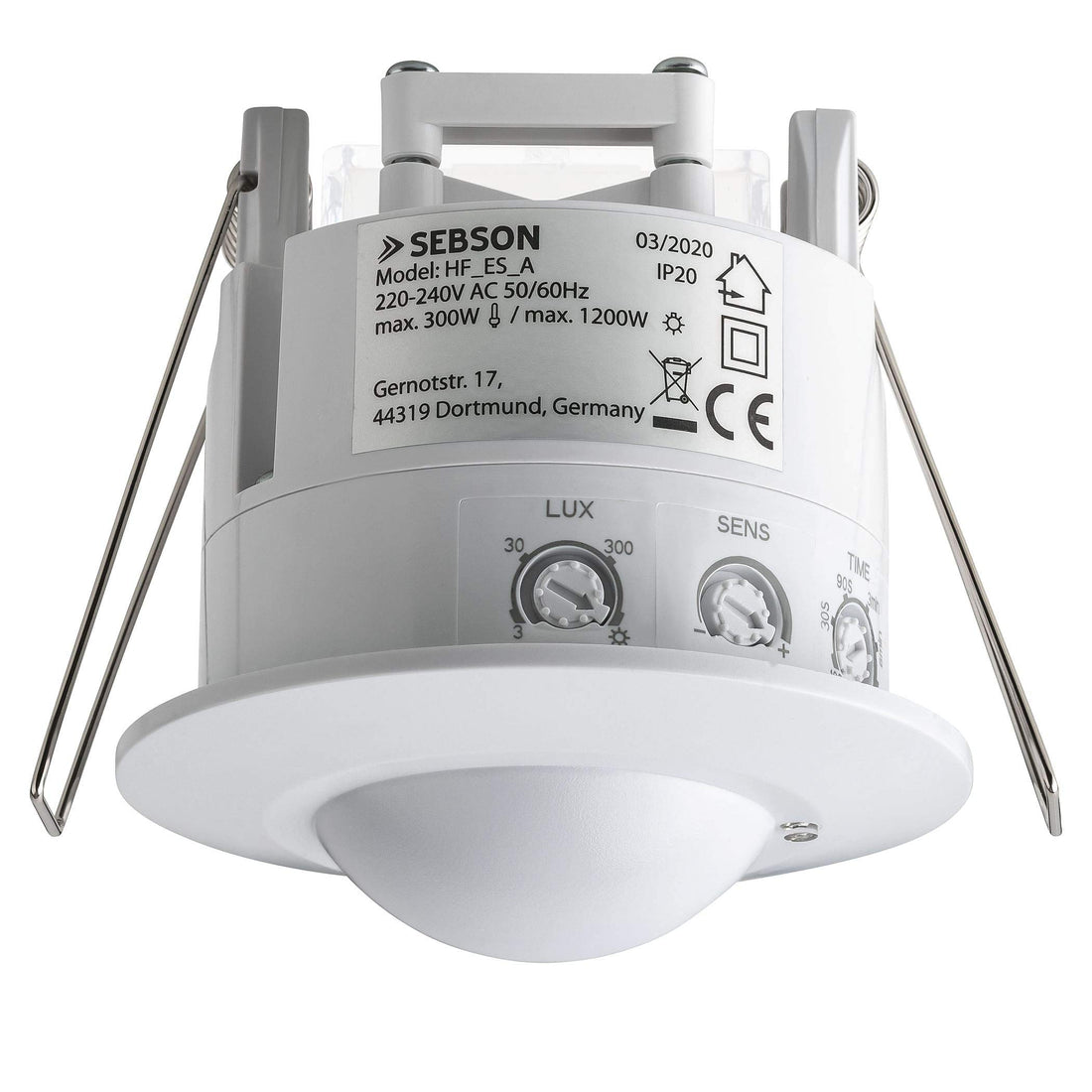 SEBSON® Indoor Motion Sensor Flush-Mounted HF Sensor LED Suitable for Ceiling Mounting Programmable Motion Sensor 2-16 m / 360° 3-Wire