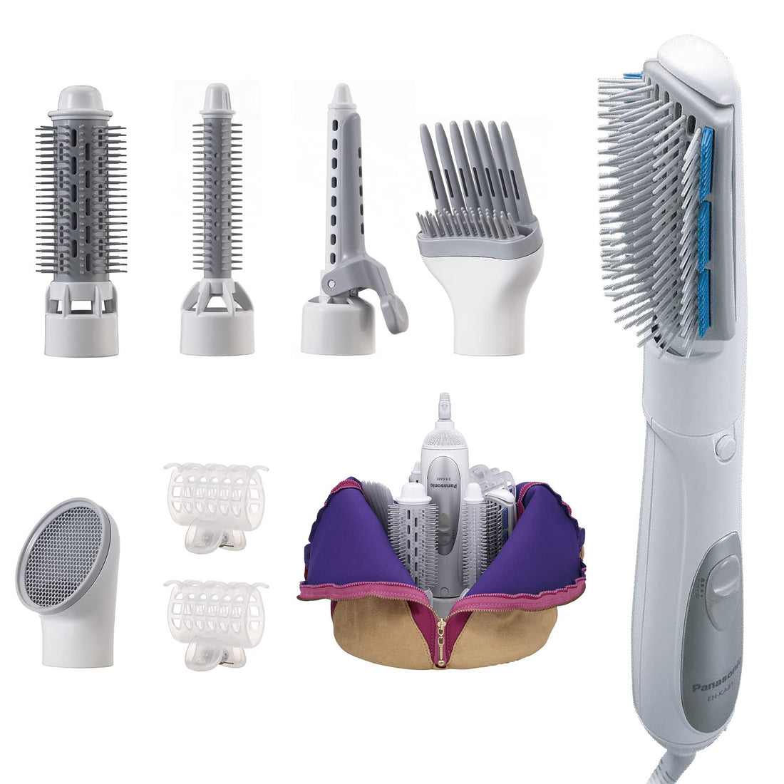 Panasonic EH-KA81 Hair Styler Curler, Straightener and Dryer With 6 Attachments (White)