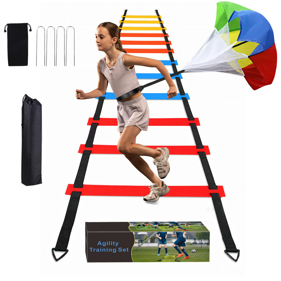 Football Speed Agility Training Set Agility Ladder and Resistance Parachute Football Training Equipment Footwork Drills for Kids