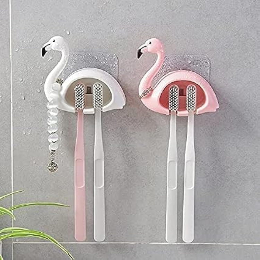 Bathroom Wall Mounted Toothbrush Holder Cartoon Flamingo Shaped Rack