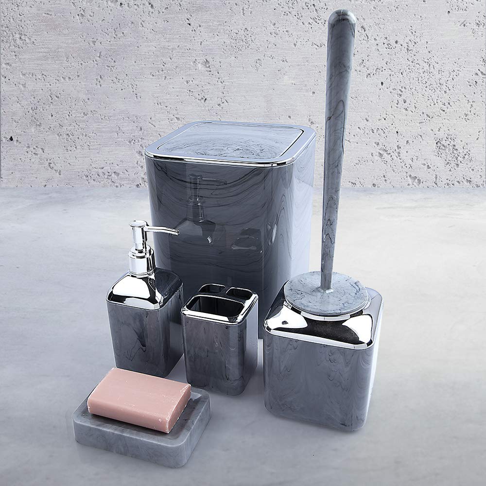 Acrylic Bathroom Set Marble Squares Pattern - Assorted Colors