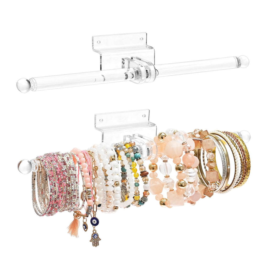 BEST MEDIA 2-Way Acrylic Slatwall, Wall Mount Jewelry Display Rack, Clear Necklace Holder, Bracelet Showcase Organizer for Dangling Accessories, Retail Store Shop, 15Wx25H cm, Clear