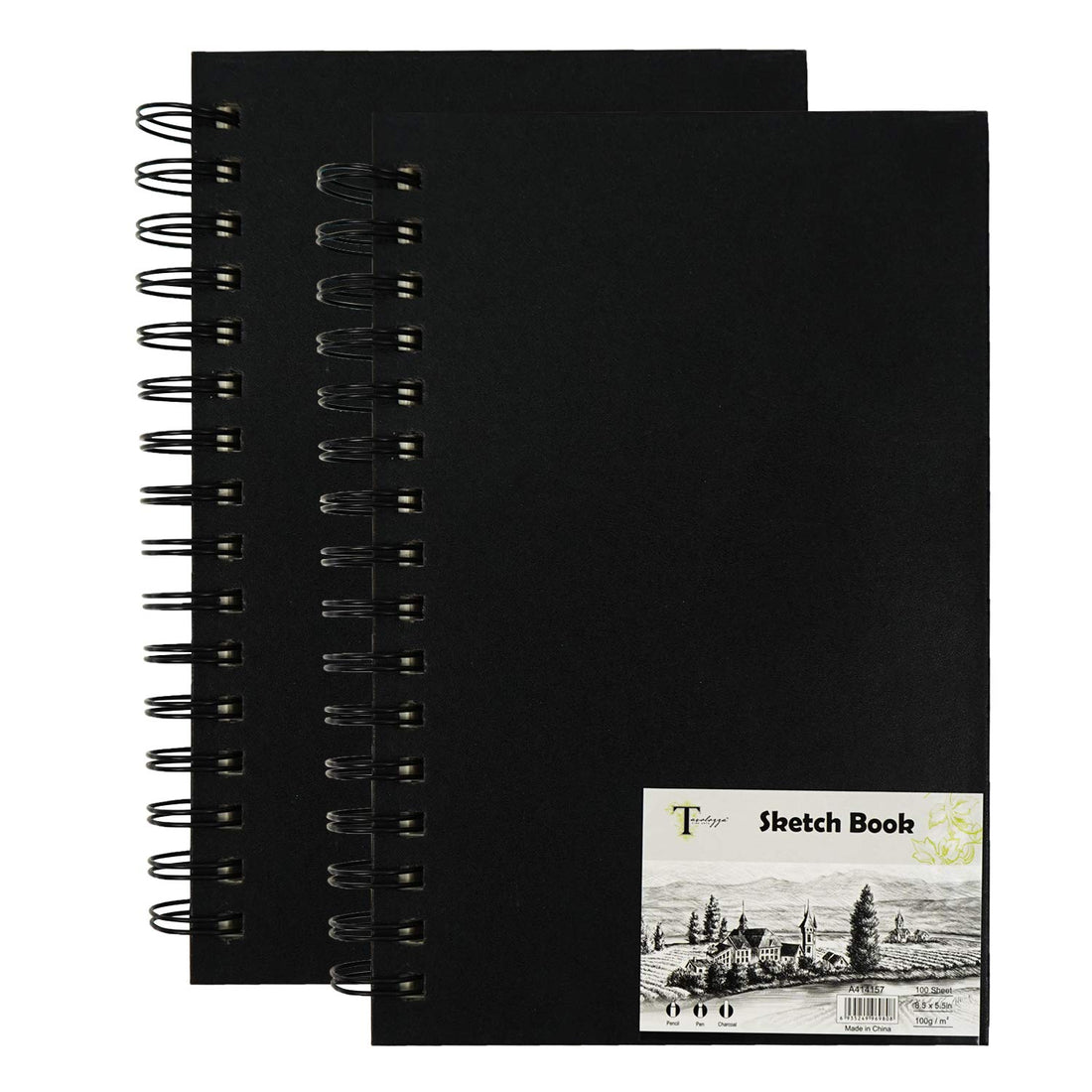 Tavolozza 8.5"x5.5" Sketch Book, Pack of 2, 100 Sheets Each (68 lb/100gsm), Double-Sided Hardbound, Spiral Sketch Pad, Durable Acid Free Drawing Paper