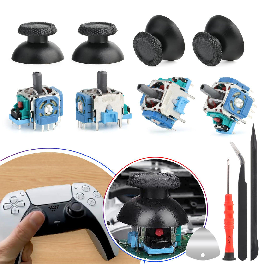 PS5 Analog Stick Replacement for Sony Playstation 5 PS5 Joysticks Replacement 3D PS5 Controller Joystick Replacement Sensor Module for PS5 Joystick Thumbstick Controller Accessory Part with Kit(4Pack)
