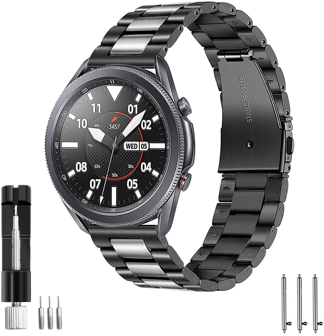 Smart Stuff Stainless Steel Metal Band For Samsung Galaxy Watch 3 / Galaxy Watch 46mm / Gear S3 Frontier and Classic / Huawei GT2 / GT2e / GT2 Pro - Double Black / Silver