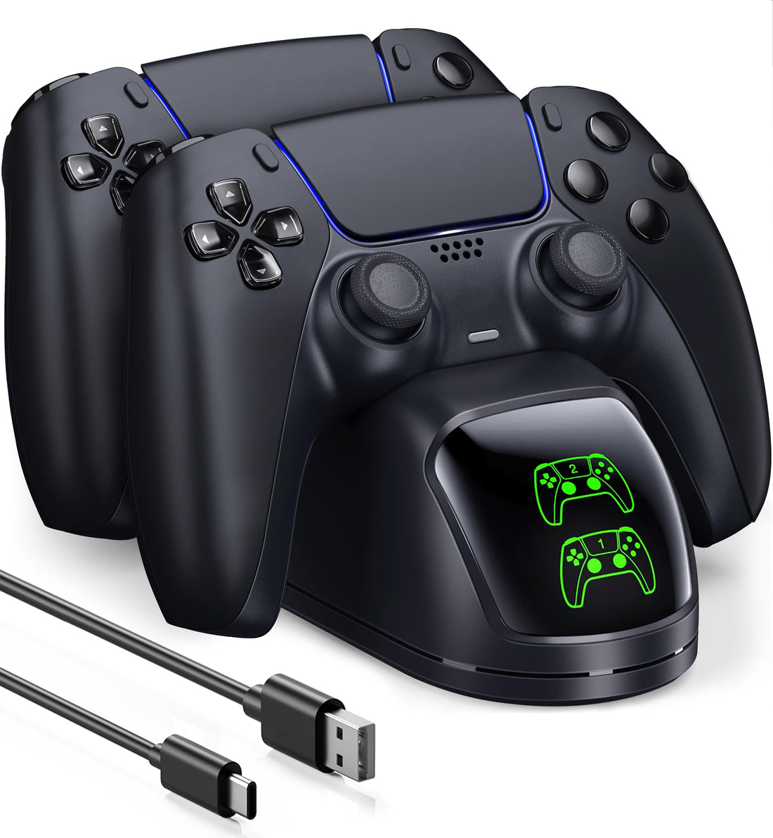 ZRZLMVP PS5 Controller Charging Station for Dualsense Controller - PS5 Accessories for PlayStation 5 DualSense Controllers, Double Charging Station with 2 Hours Quick Charge, Intelligent Chip - Black