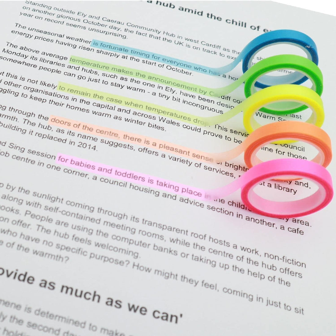 5 Rolls Waterproof Colorful Transparent Sticker Self-Stick Notes Page Marking Sticker, Each Length 5M (6mm)