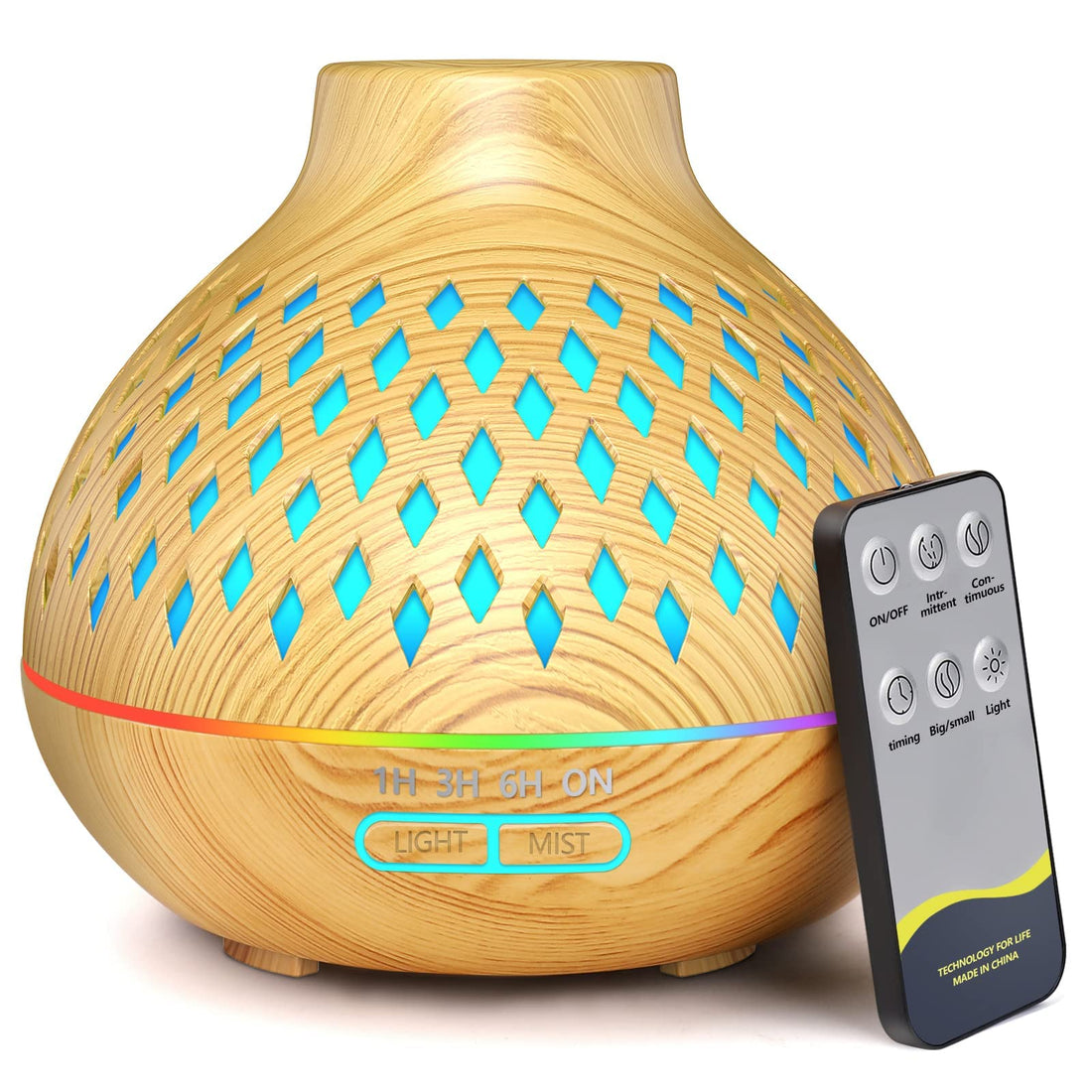 mobigon Wood Cool Mist Ultrasonic Humidifier for Room Moisture, Aroma Diffuser for Home, 400ml Essential Oil Diffuser with 7 Colorful Night Light, Auto Shut-Off, Home, Office, (Light woody)