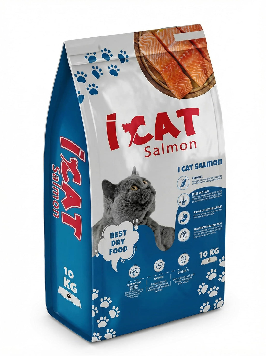 Salmon Dry Cat Food Complete Adult Formula with Omega and Vitamins, Value Pack 1 kg x 3 Bags, Total 3 kg – I CAT