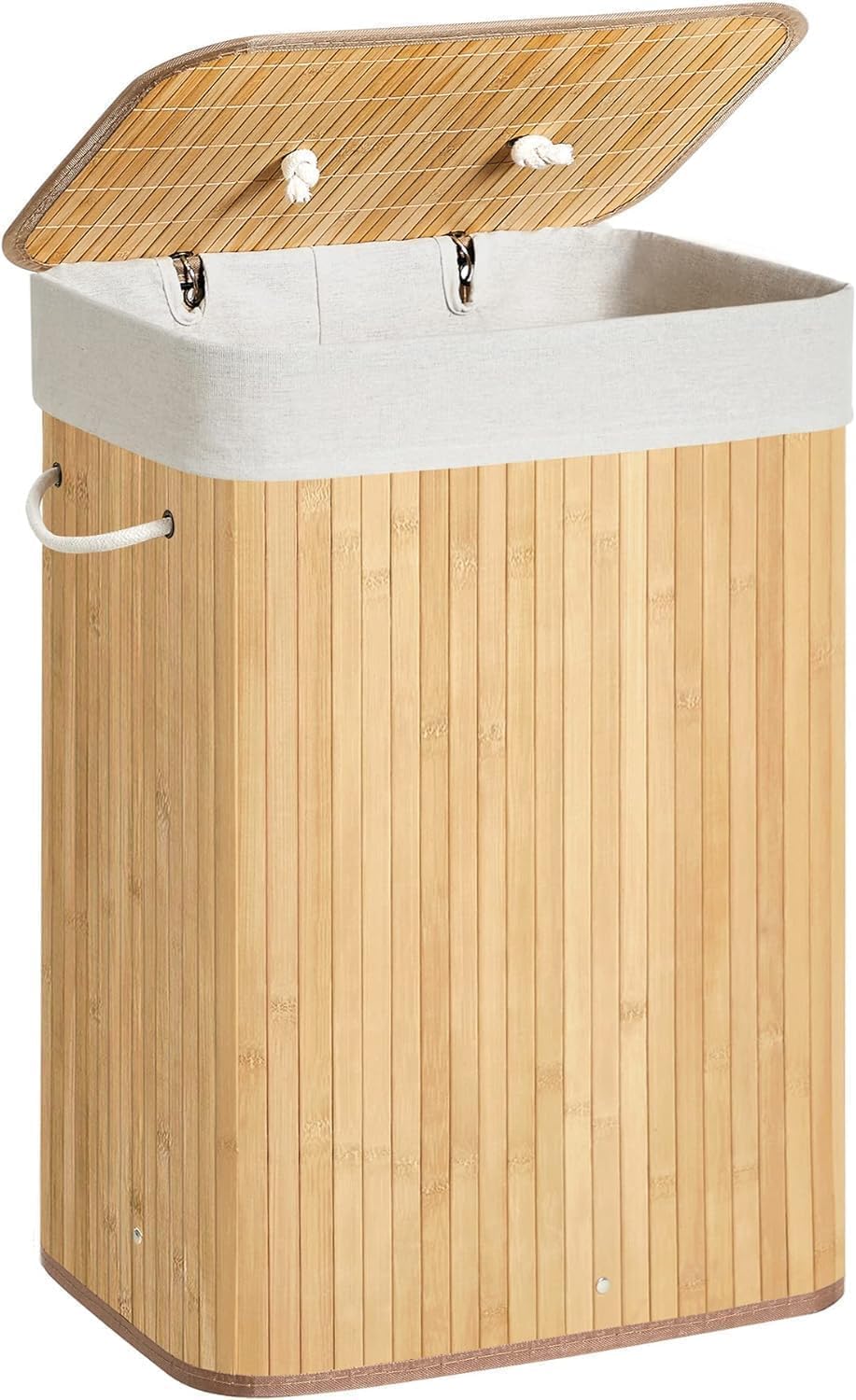 Foldable Laundry Hamper with Lid, 75L Bamboo Laundry Basket with Removable Liner Bag, Collapsible Storage Dirty Clothes Basket with Handles for Laundry Bedroom, Natural (Brown)