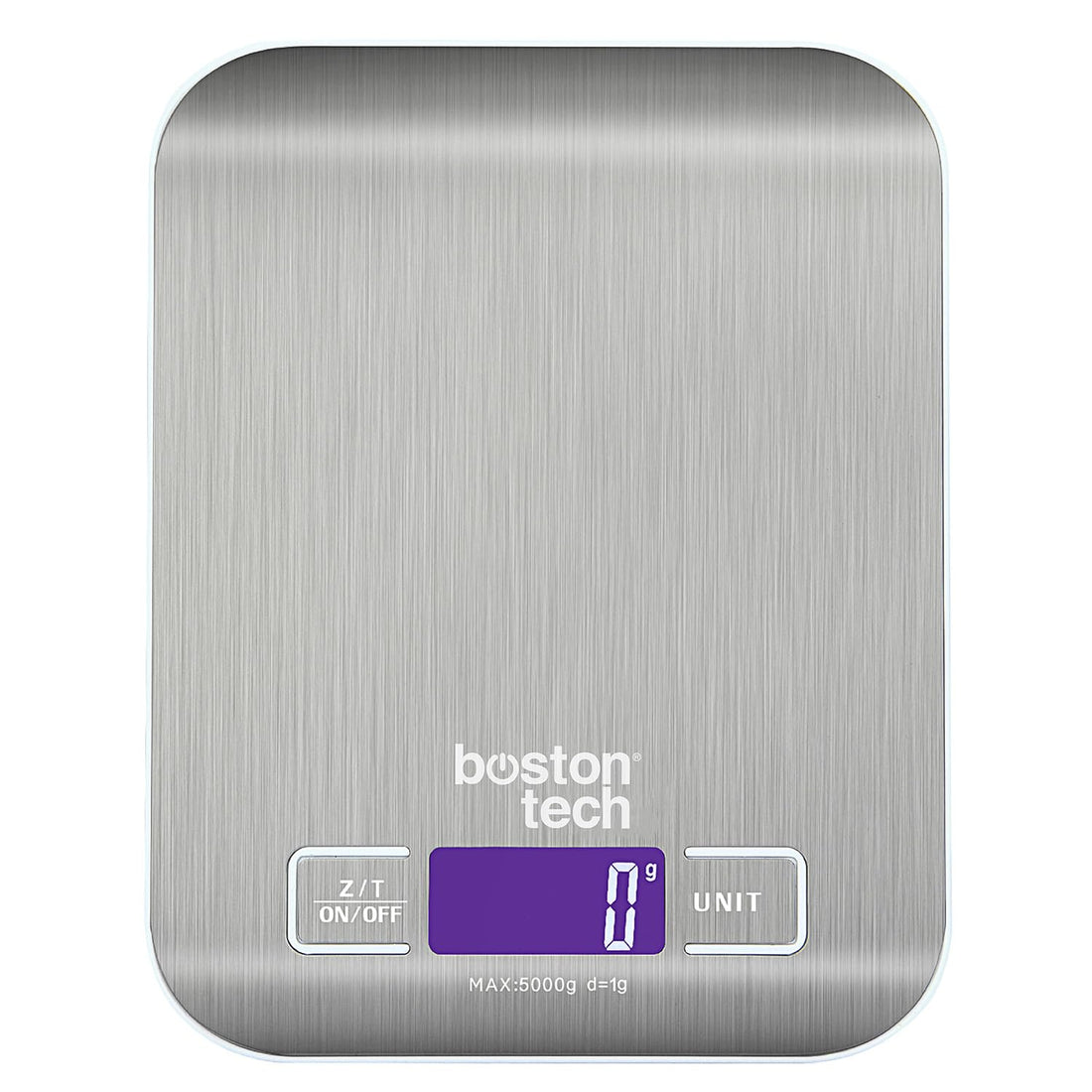 Boston Tech HK105 Digital Kitchen Scale, High Precision Stainless Steel, Waterproof, Capacity 5 kg, LCD Display, Multifunctional with Batteries Included, Tare Function, Downloadable Recipe Book