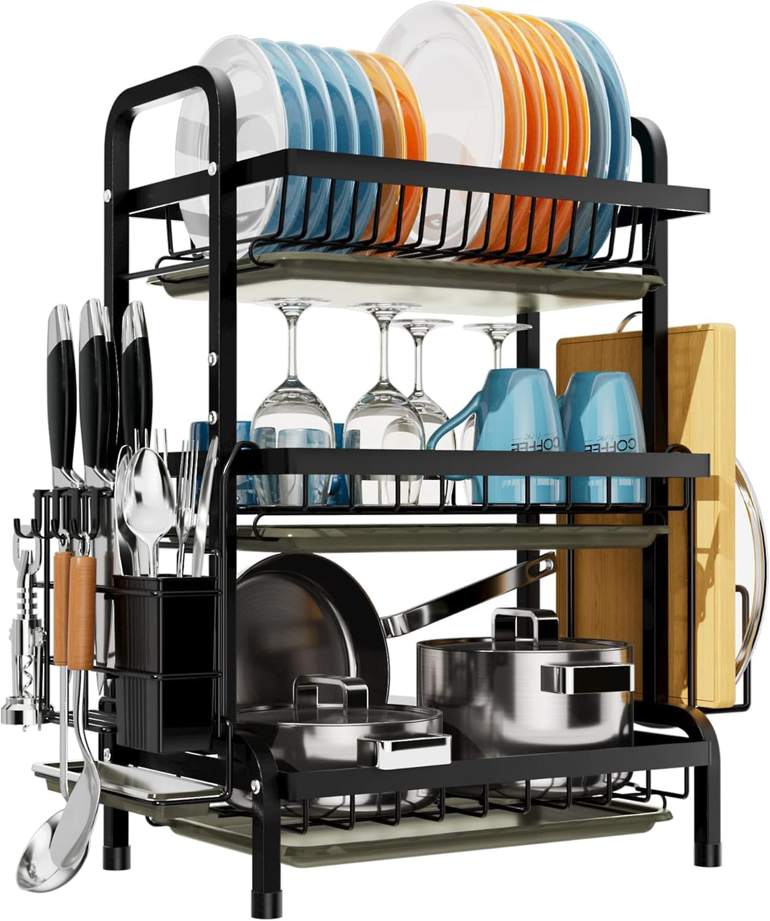 Circle M 3-Tier Stainless Steel Dish Drying Rack: Utensil & Cutting Board Holders Drainer