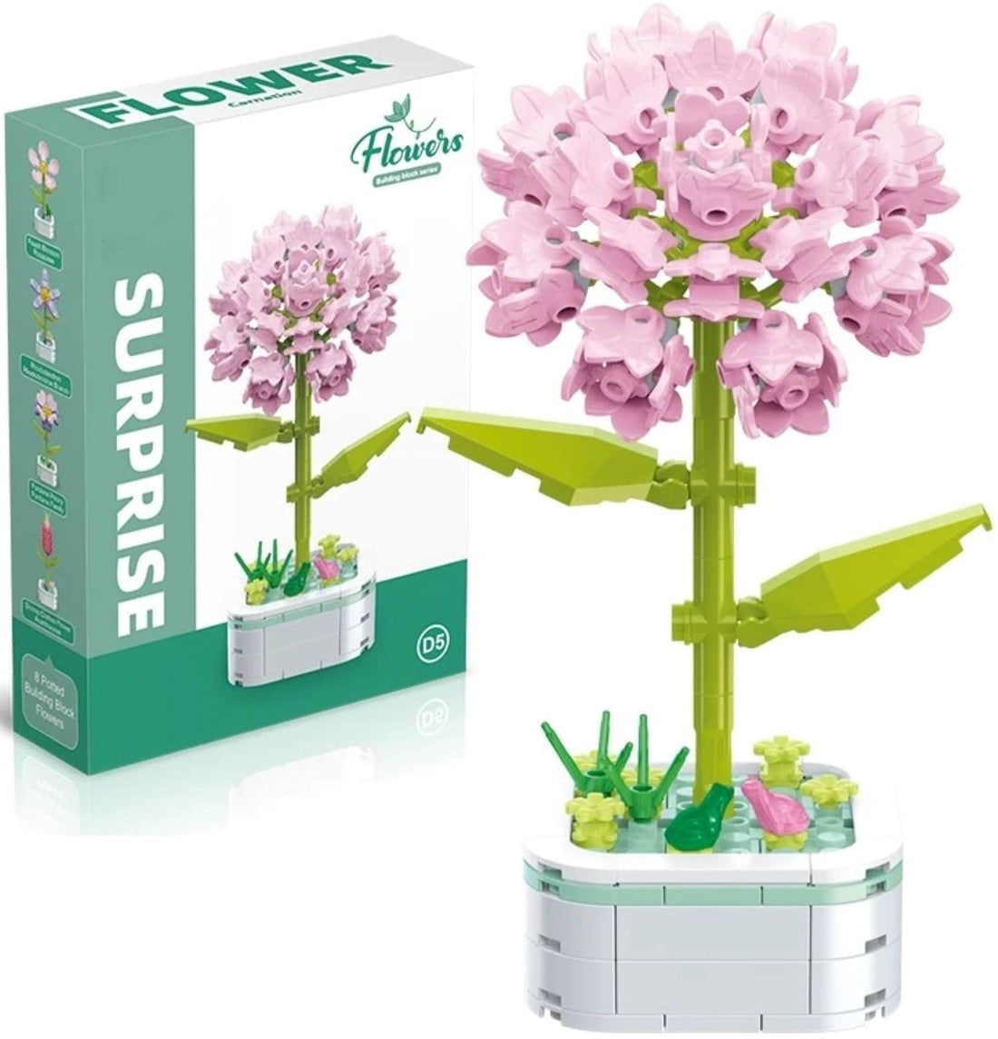 TOYS LAND Flower Bouquet Building Block Toys Set with Base, Artificial Plant Flowers 172PCS Mini Blocks Toy Kit for Home Office Decoration Desktop, Birthday Gift for Women Adults Kids (Carnation)