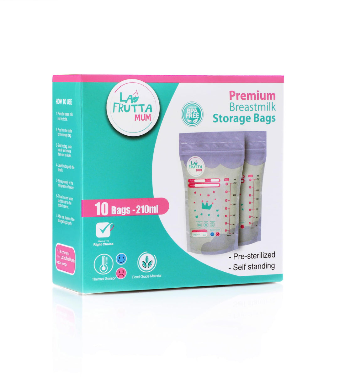 Premium Breastmilk Storage,Bags 210ml,Pre-Sterilized.,Leak proof,Freezer safe,Double zip lock. (210, 10, Piece) (210ml, 10, Piece)