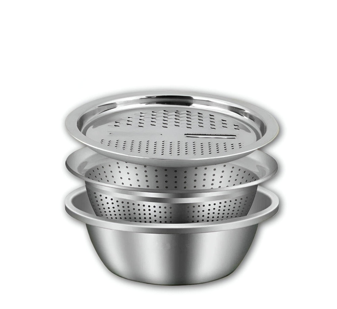 Multi -functional stainless steel pelvis - Stainless steel grater with an integrated drain basket mixing high -quality tool to get food preparation without trouble and chaos -free