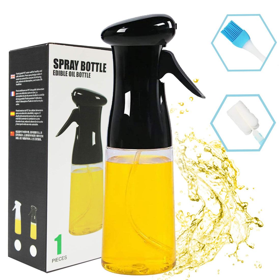 KeepAAA Oil Sprayer for Cooking,Food Grade Olive Oil Spray Bottle BPA Free,210ml Oil Spray Bottle,Cooking Oil Sprayer for Cooking Air Fryer Grilling BBQ Roasting Baking Salad,Black