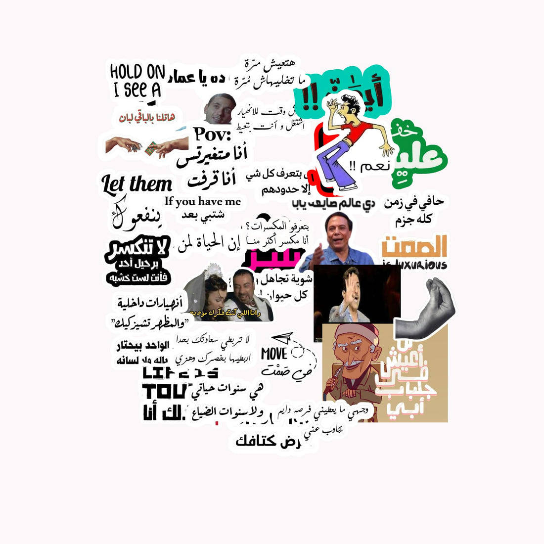 Scentiment 33 Pcs Arabic Sarcasm Stickers Pack – Funny Quotes, Gen-Z Slang, Reaction Faces & Aesthetic Typography Vinyl Decals – Waterproof Stickers for Laptop, Water Bottle, Journals & Gifts
