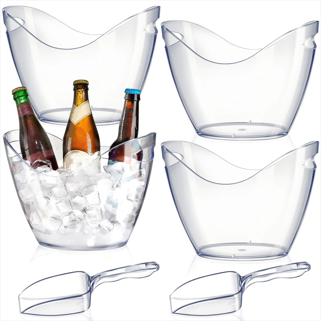 Plastic Clear Ice Bucket with Ice Scoops Clear Acrylic Ice Tub Plastic Wine Bucket Party Beverage Chiller Bin Parties Ice Bucket for Wine Champagne or Beer (6 Pieces, 4 Liters)