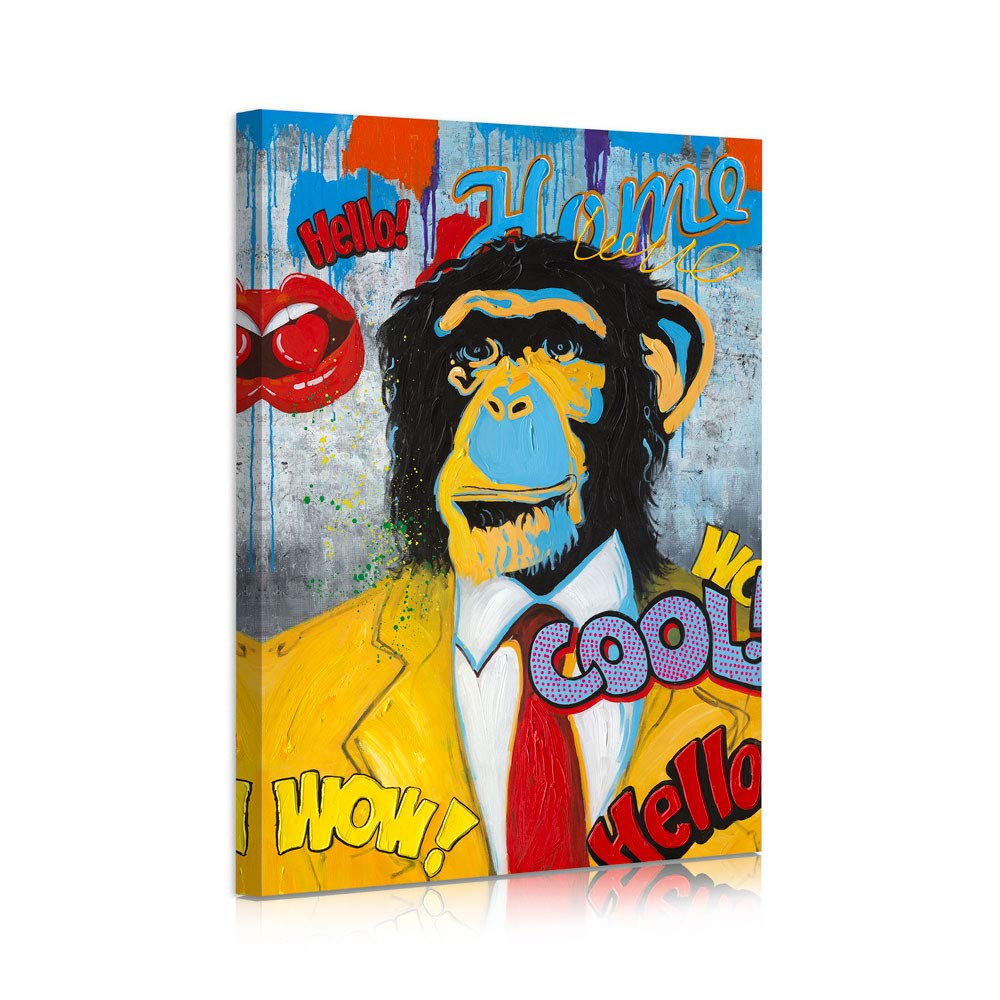 B BLINGBLING 24"x32" Graffiti Monkey Wall Art Painting, Funny Cool Modern Pop Gorilla in a Yellow Suit Poster Modern Canvas Print Wall Decor Framed for Bedroom Decorations