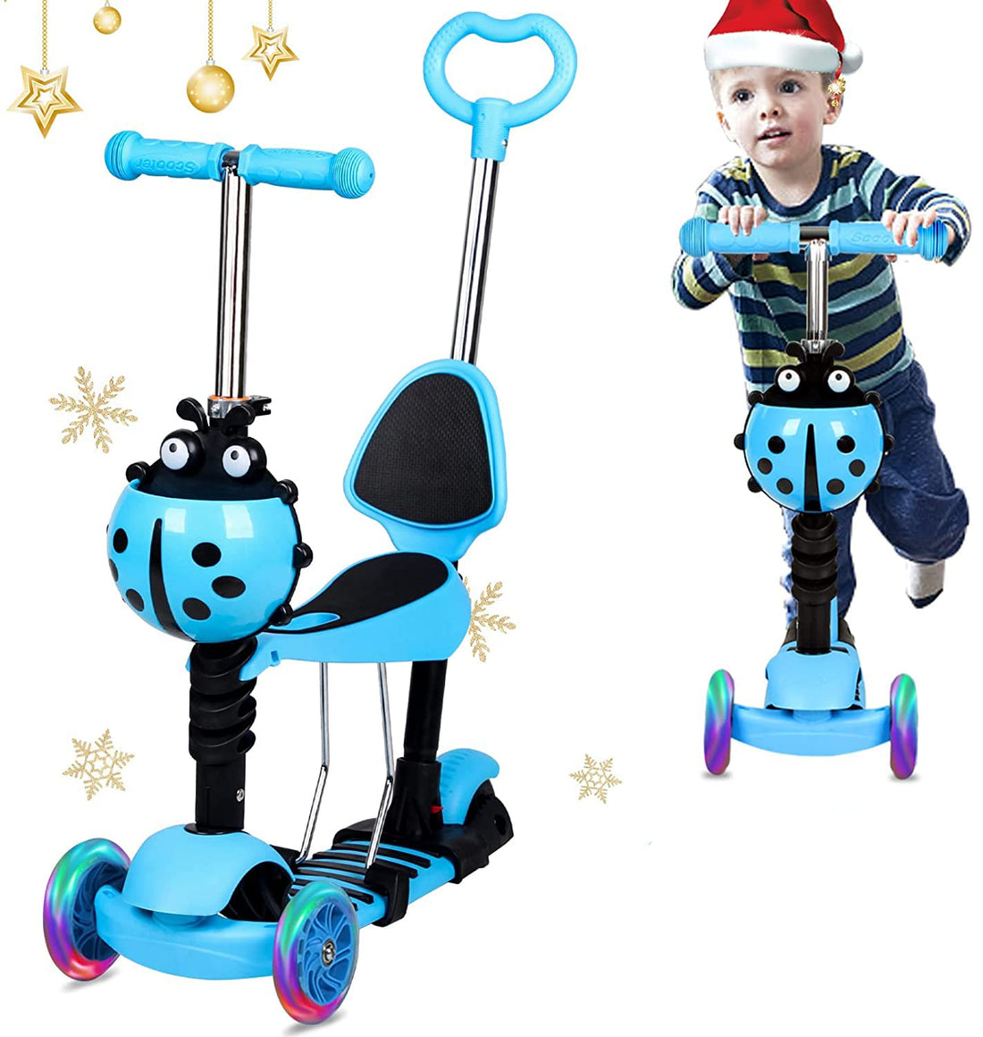 Arabest 3 Wheel Kids Toddler Scooter for Age 3-8, Kick Scooter with LED Flashing Light Up Wheels, Removable Seat & Adjustable Handlebar, Lightweight Scooters for Toddlers Children Boys and Girls