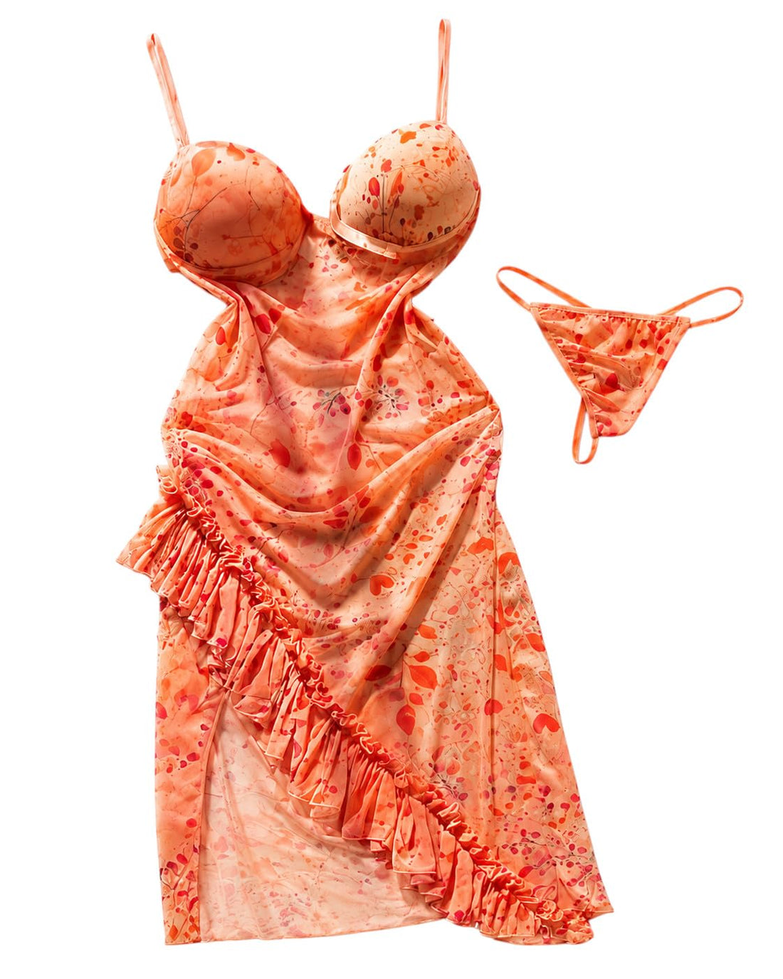 Elegant women's lingerie Homewear Floral Print Lingerie Set Babydoll Dress with Bra and Thong