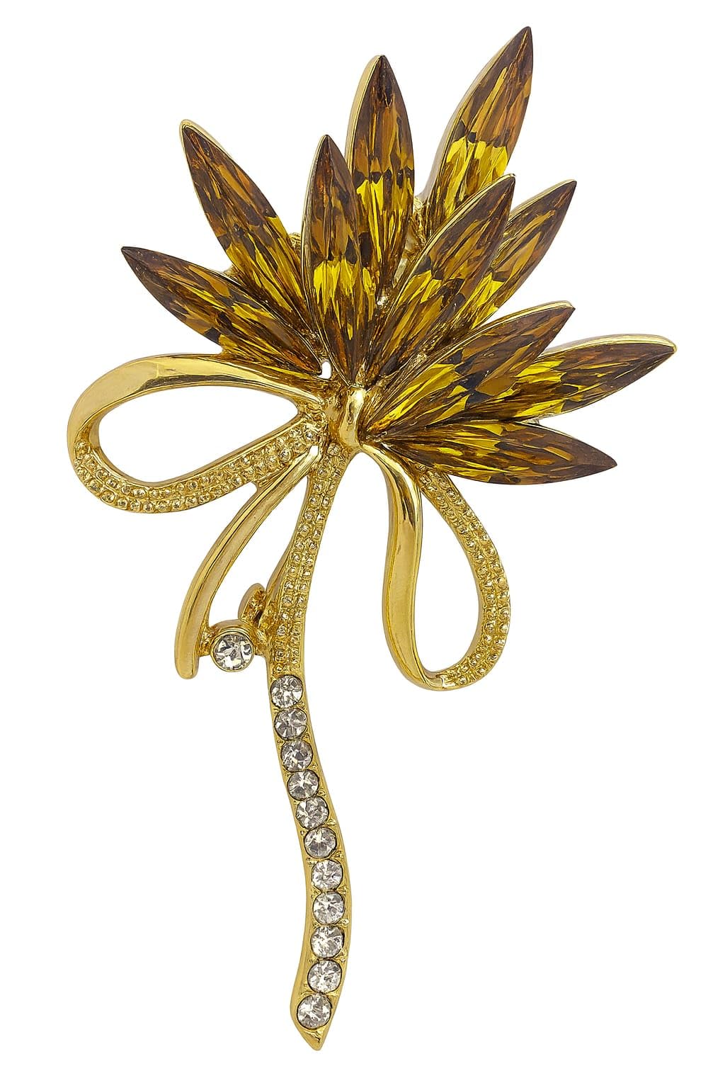 Fashion World Luxury Crystal Brooch Pin Flower Design Crystal Leaf Fashion Jewelry for Women