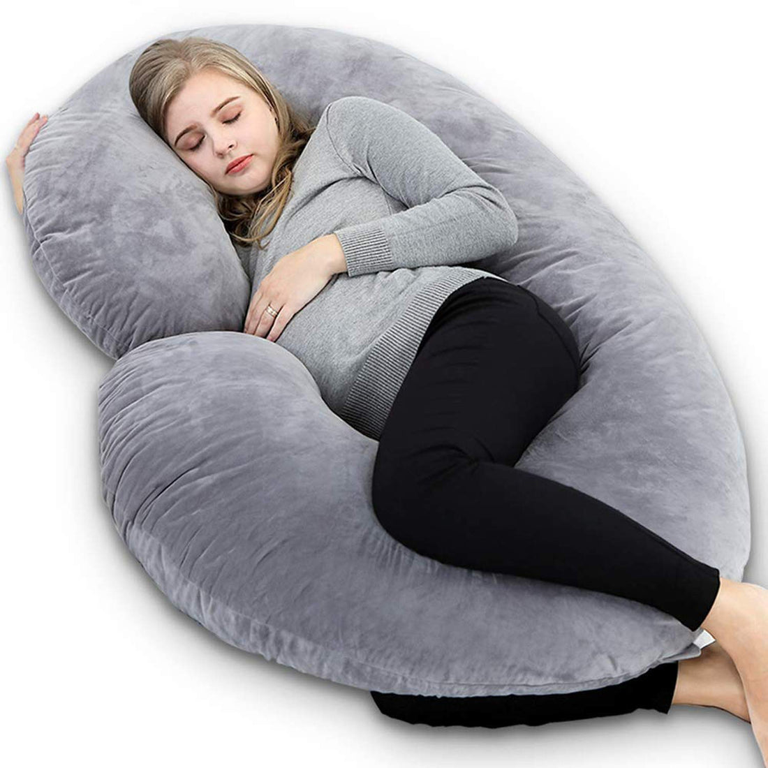 Moro Moro 3 Cotton Ultra Soft Hollow Fiber C Shaped Maternity Pillow, Pregnancy Pillow, Body Pillow With Zippered Cover (Grey)