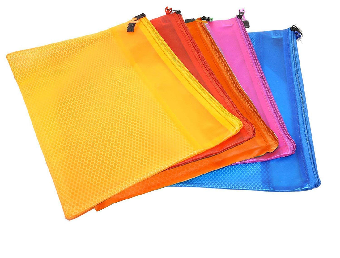 True-Ally A4 Mesh Zipper Pencil Pen Stationary Case Travel Document Holder Bag Cosmetics Vanity Pouch (Colour May Vary, 32cm X 24cm)- Pack of 5 (A4)
