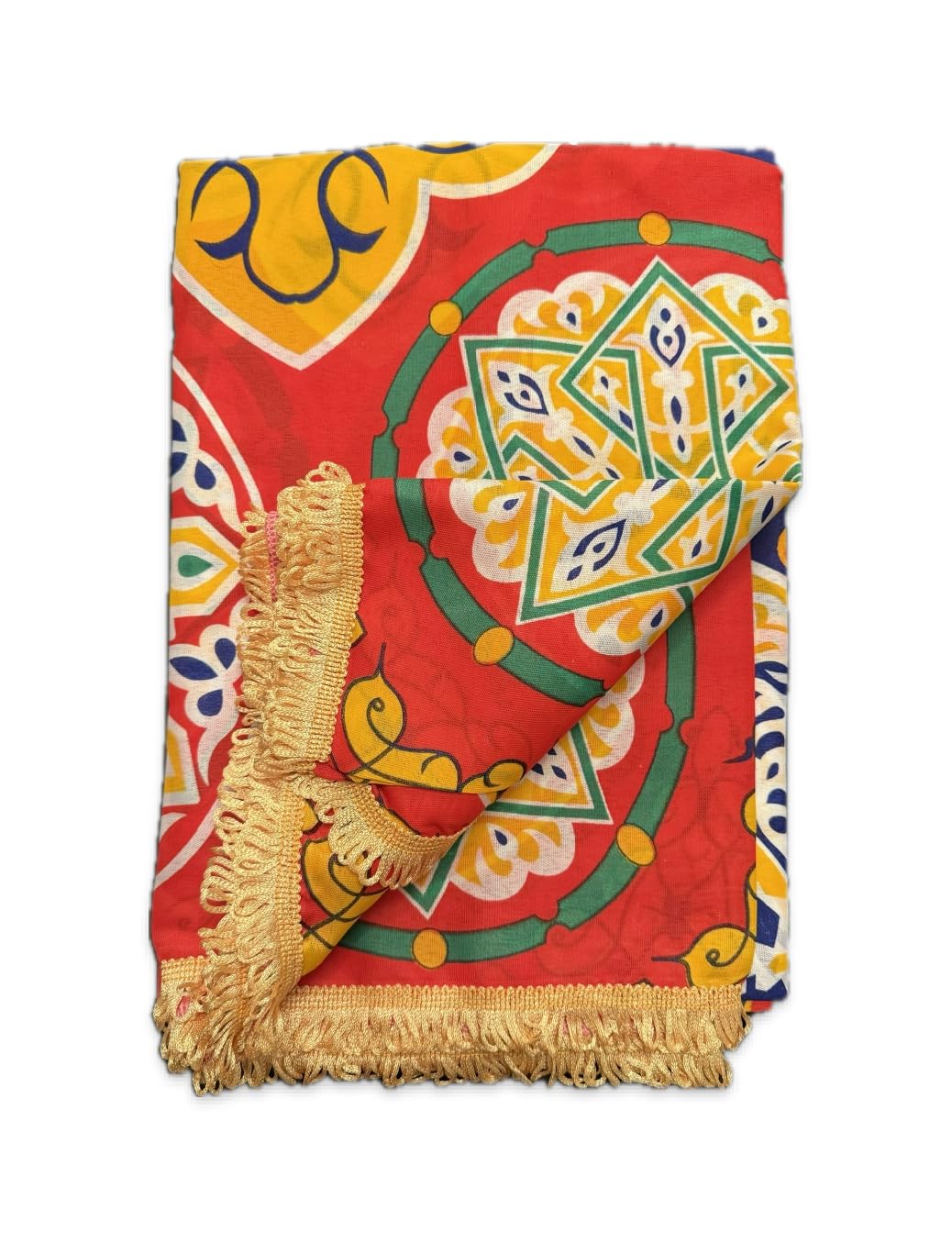 Ramadan Khayamiya Tablecloth with yellow fringes around the Edges round patterns 2.5m × 1.5m