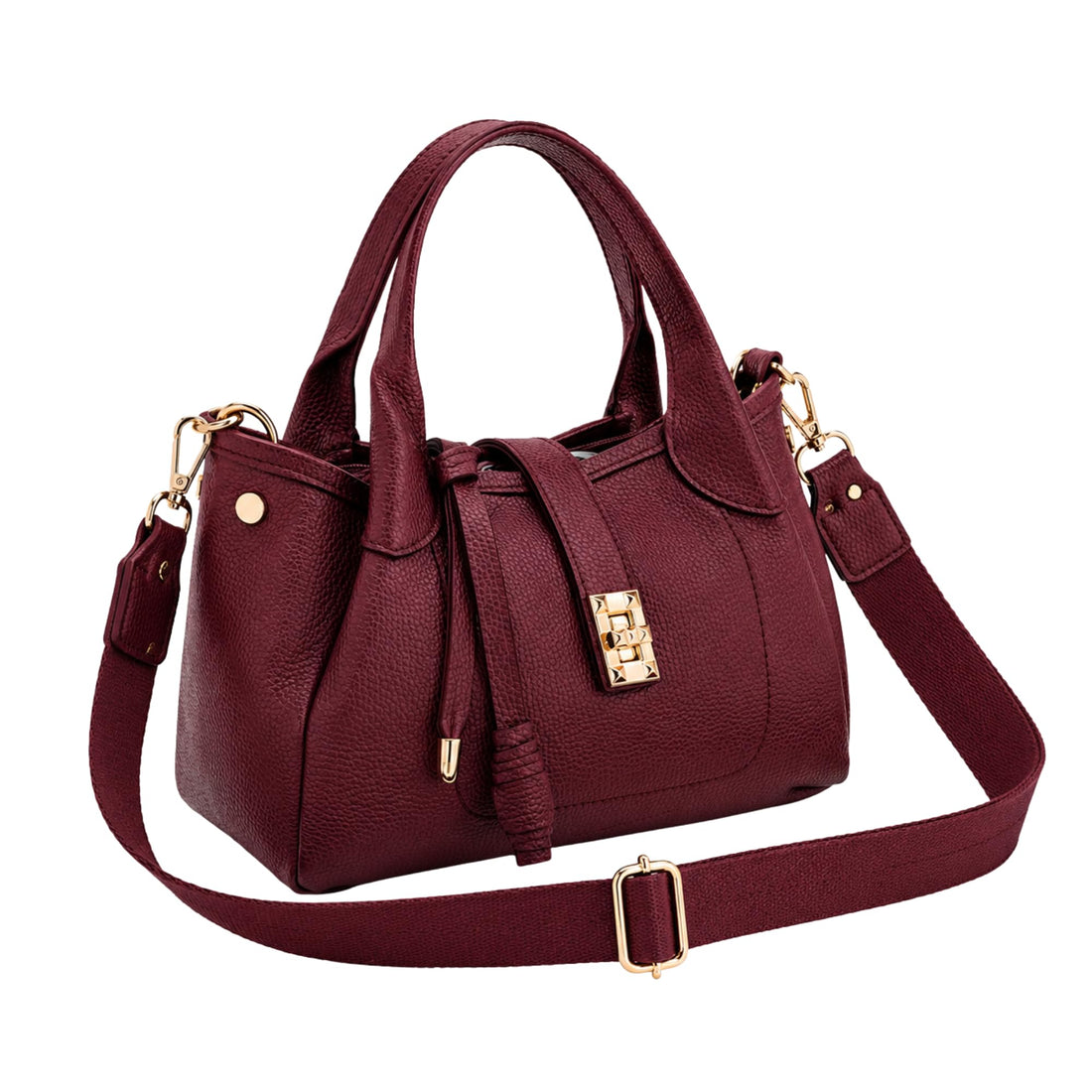 AYSLE 1674 Women’s Pebbled Leather Handbag 16×25×13 cm | Twist Lock Closure | Top Handle & Wide Adjustable Strap | 2 Open Compartments + Zipper Middle | Shoulder & Crossbody | 12 Colors