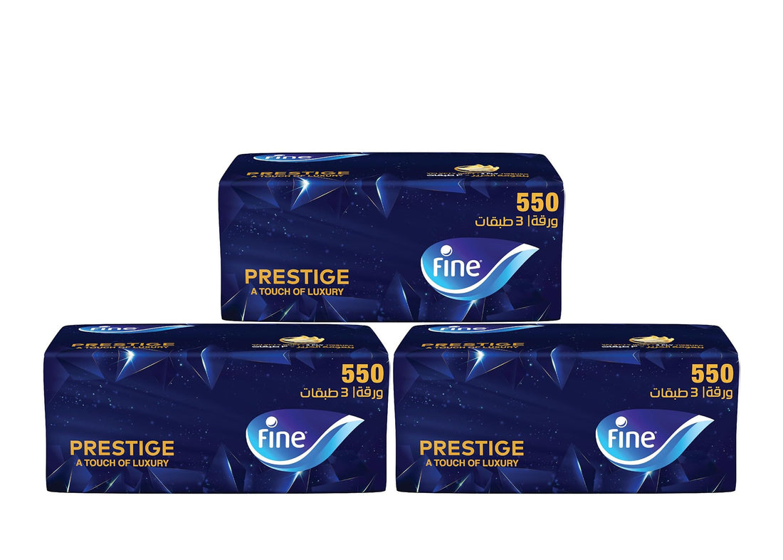 Fine Prestige 3 Ply Facial Tissue Soft pack, 550 Sheets (Pack of 3)