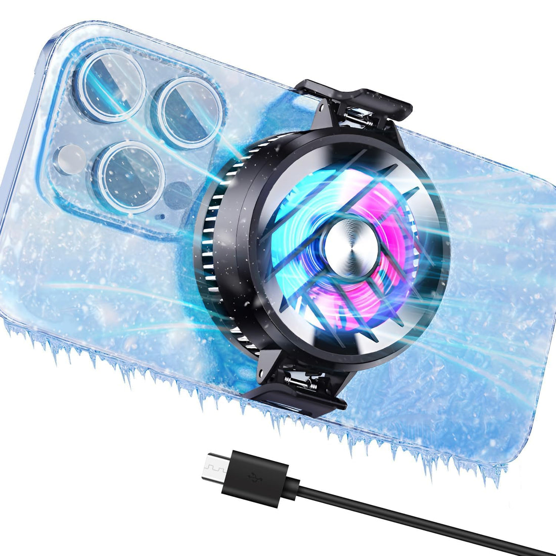 ANKHGIFTSHOP Mobile Phone Cooler, Dual-Mode Cooling with LED Light, Universal Magnetic Clip
