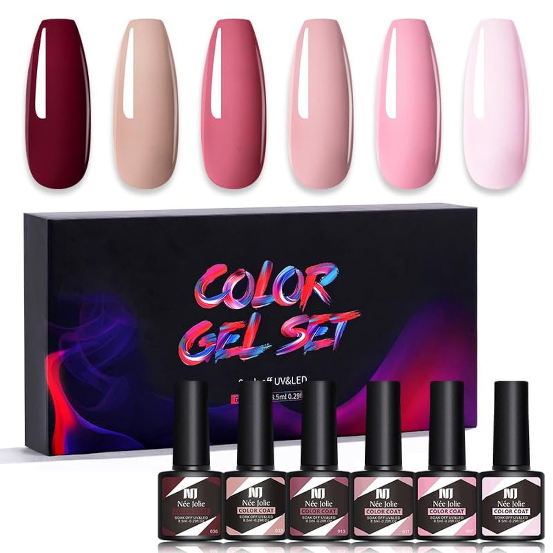 8.5ml Hema-Free Nail Polish Set - 6Pcs Jelly Nude Pink Neutral Transparent Milky White Colors, Soak Off LED Gel Manicure Kit DIY at Home Salon Gifts for Women Girls