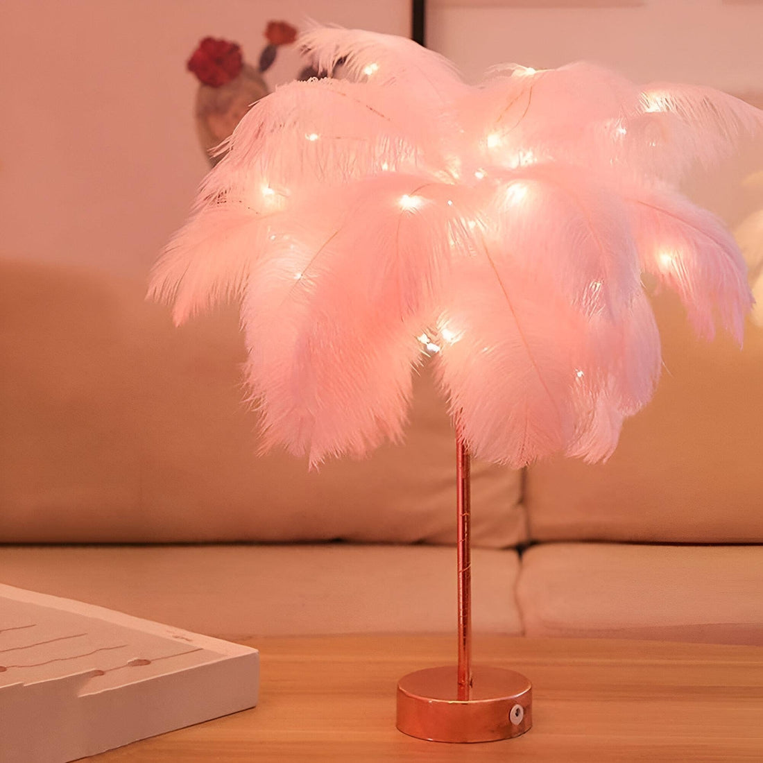 Feather LED Night Light - Elegant and Modern Bedside Illumination for Girls' Rooms and Wedding Decor