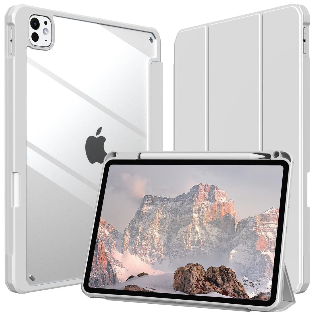 for iPad Pro 11 Inch Case M4(2024) 5th Gen, Clear Protective Smart Case with Auto Sleep Wake, Shock and Drop Protection, Supports Pencil Pro and Pencil(USB-C), Grey