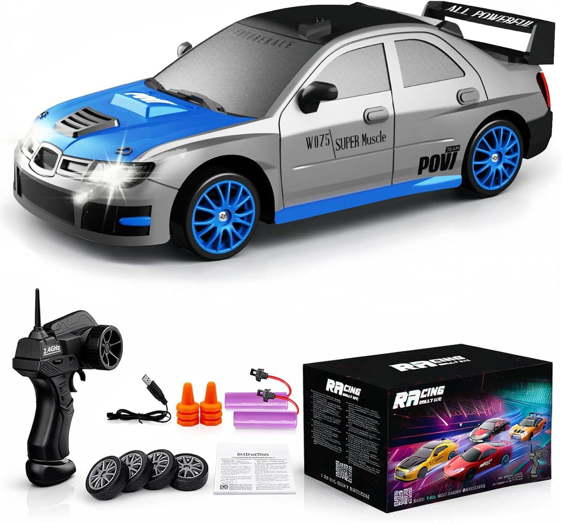 TOYS LAND 1:24 RC Drift Car, 2.4GHz Remote Control Car, 15KM/H High Speed 4WD Racing RC Cars with Extra Tires, LED Lights & 2 Rechargeable Batteries, Sport Vehicle Toy for Adults kids Boys Girls 6+